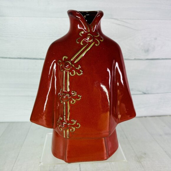 Oriental Kimono Asian Dress Burgundy Glaze Stoneware 10.25 Vase Accent Sculpture - Picture 2 of 16
